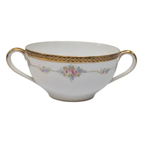 Antique Noritake M Bouillon Cup LOT OF 6 Roses Gold Encrusted N224 Double Handle